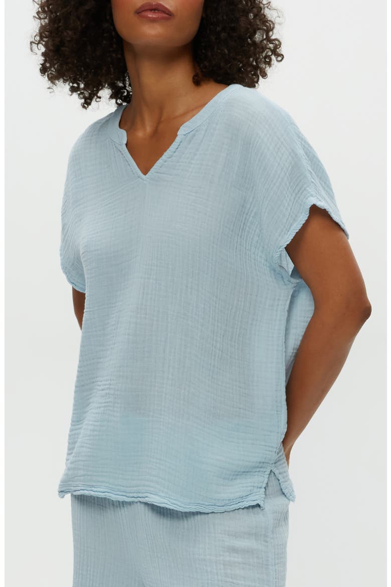 Naomi Split Neck Gauze Top, Alternate, color, FOUNTAIN