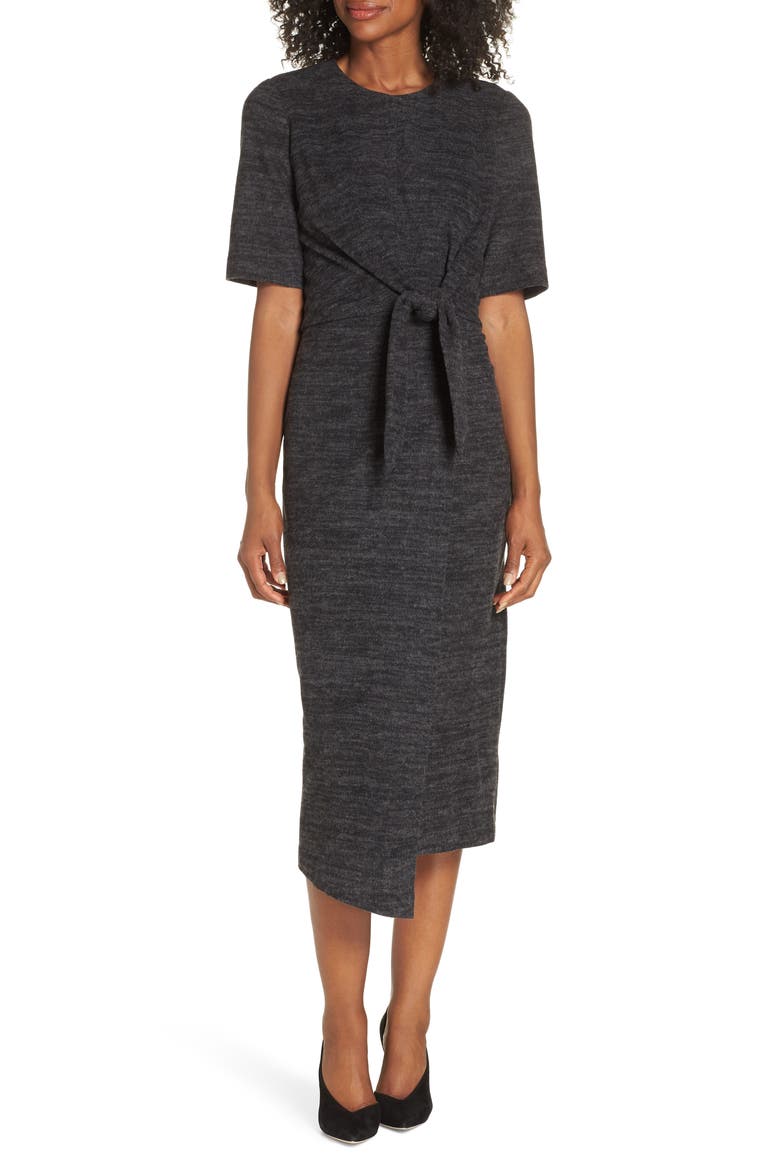 Tie Front Midi Dress, Main, color, CHARCOAL