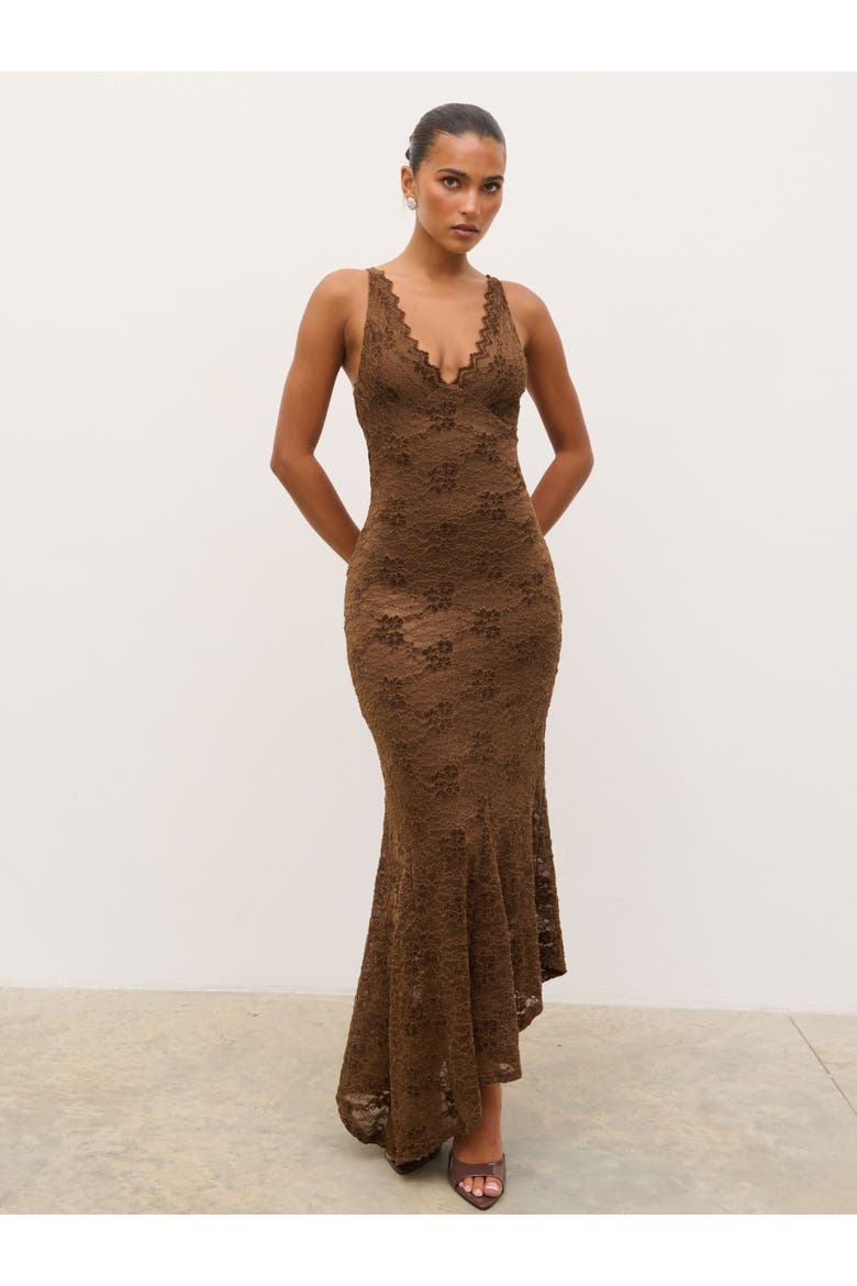 Zoey Floral Lace Maxi Dress, Alternate, color, Brown