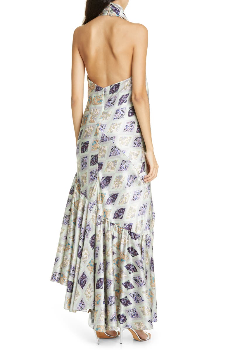 Cinq à Sept Melissa Sea Diamond Halter Silk Maxi Dress, Alternate, color,