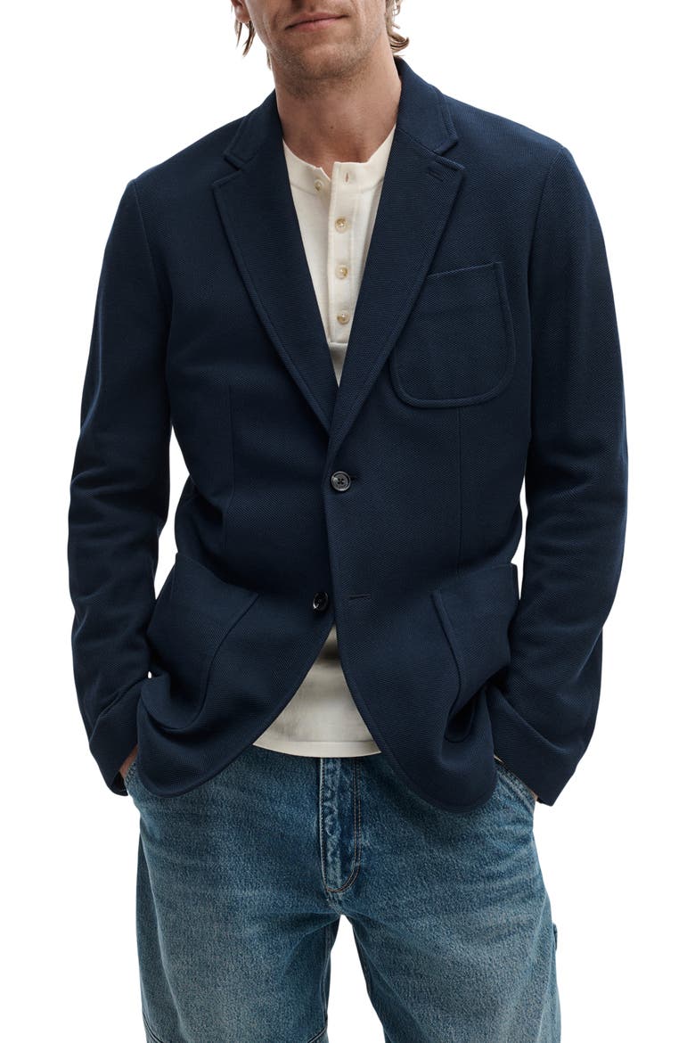 Skeleton Navy Cotton Piqué Blazer, Main, color, NAVY