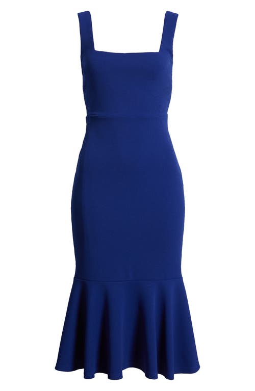 Lulus Moment Maker Cobalt Blue Square Neck Trumpet Midi Dress