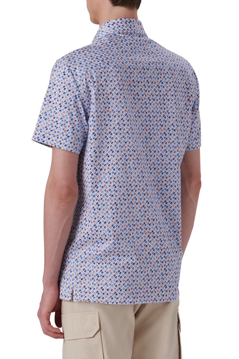 OoohCotton® Geo Print Short Sleeve Button-Up Shirt, Alternate, color, TOBACCO