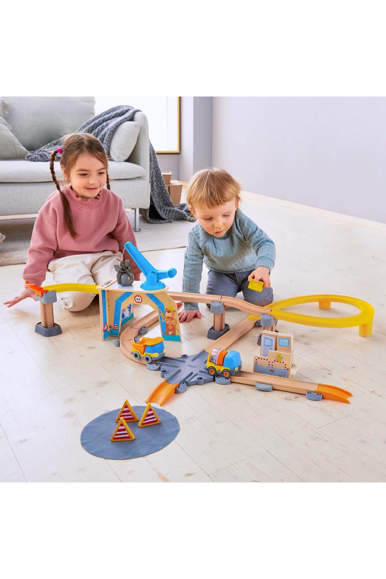 Kullerbu Construction Zone Track Set with Dump Truck, Cement Mixer & Crane, Alternate, color, Multi