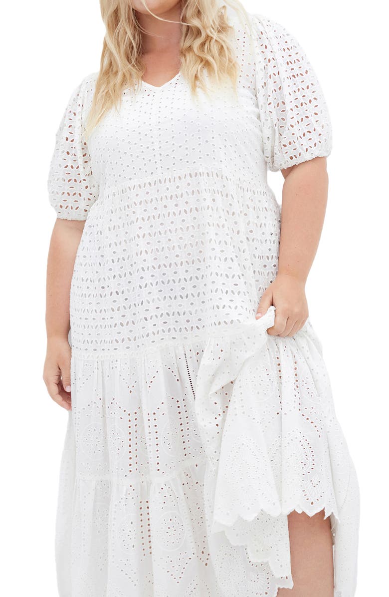 City Chic Melody Eyelet Embroidered Maxi Dress, Alternate, color,