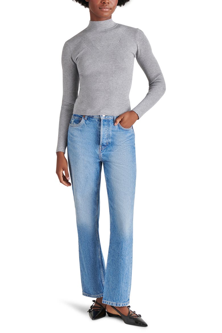 Metallic Rib Mock Neck Sweater, Alternate, color, SILVER