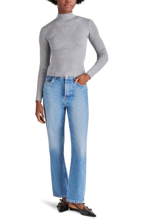 Steve Madden Metallic Rib Mock Neck Sweater In Silver