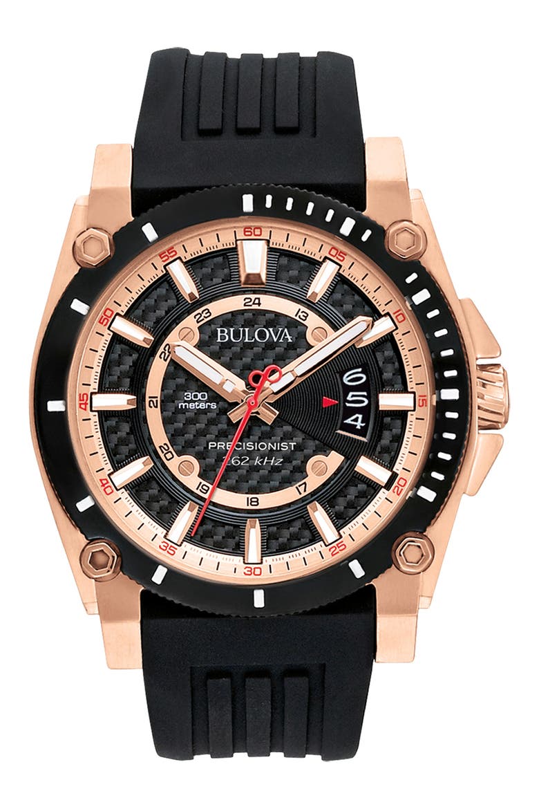 Precisionist Rubber Strap Watch, 46.5mm, Main, color, BLACK