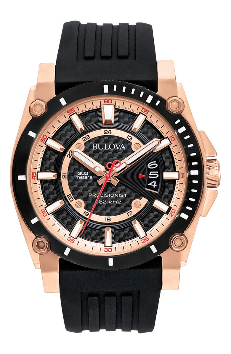 BULOVA Precisionist Rubber Strap Watch, 46.5mm, Main, color, Black