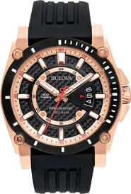 BULOVA Precisionist Rubber Strap Watch, 46.5mm