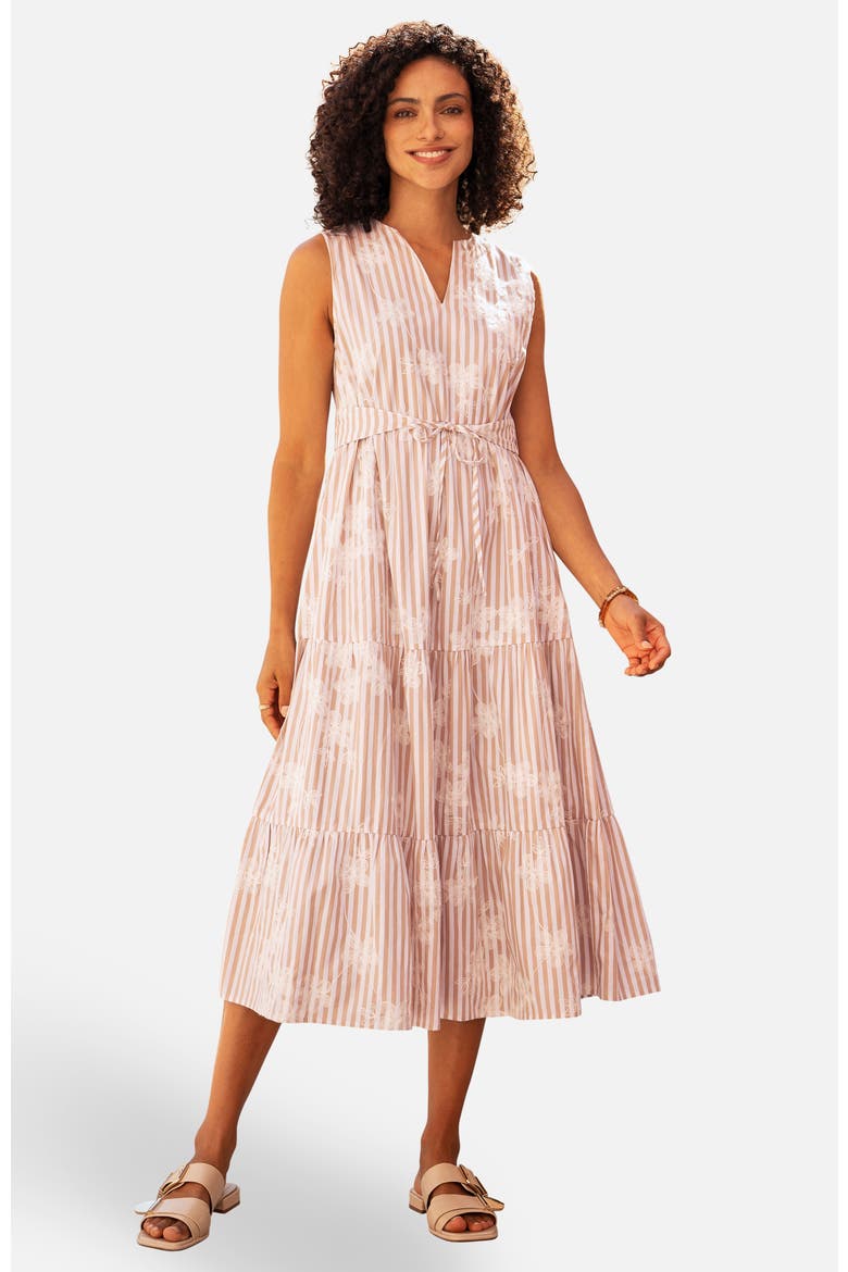 Stripe With Flower Cotton Dress, Main, color, Brown