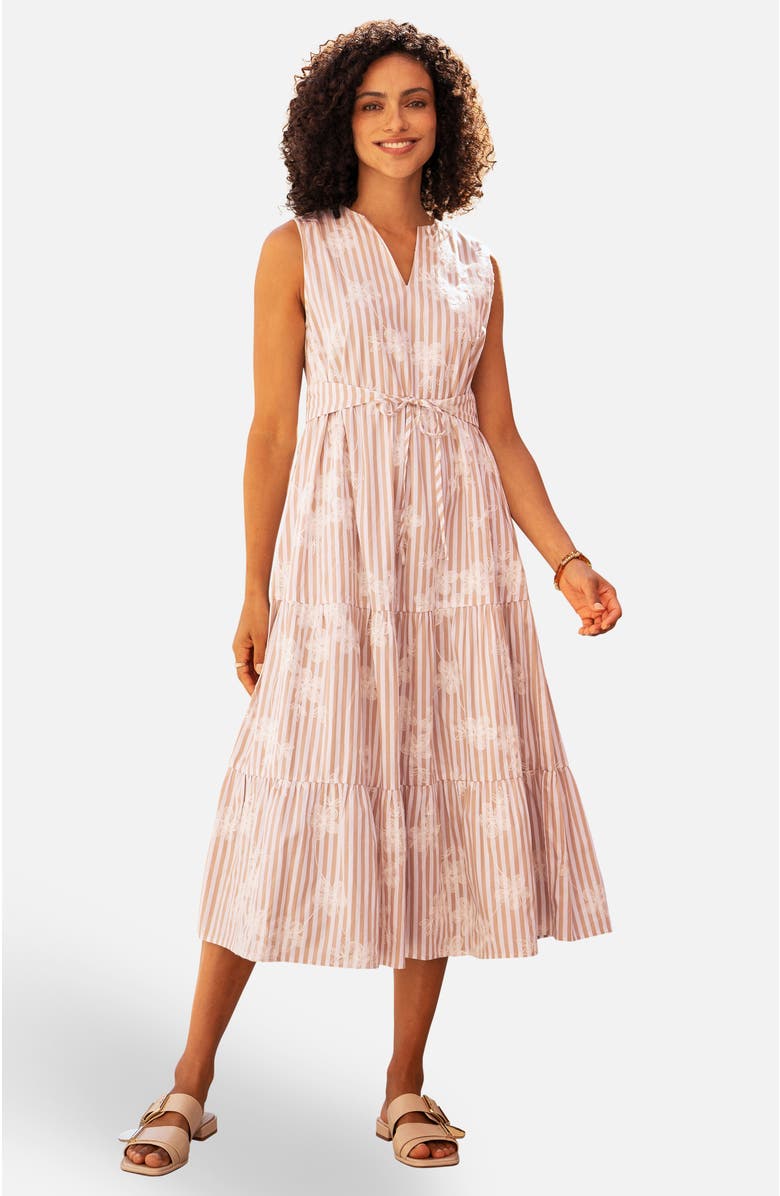 Yumi Stripe With Flower Cotton Dress, Main, color, Brown