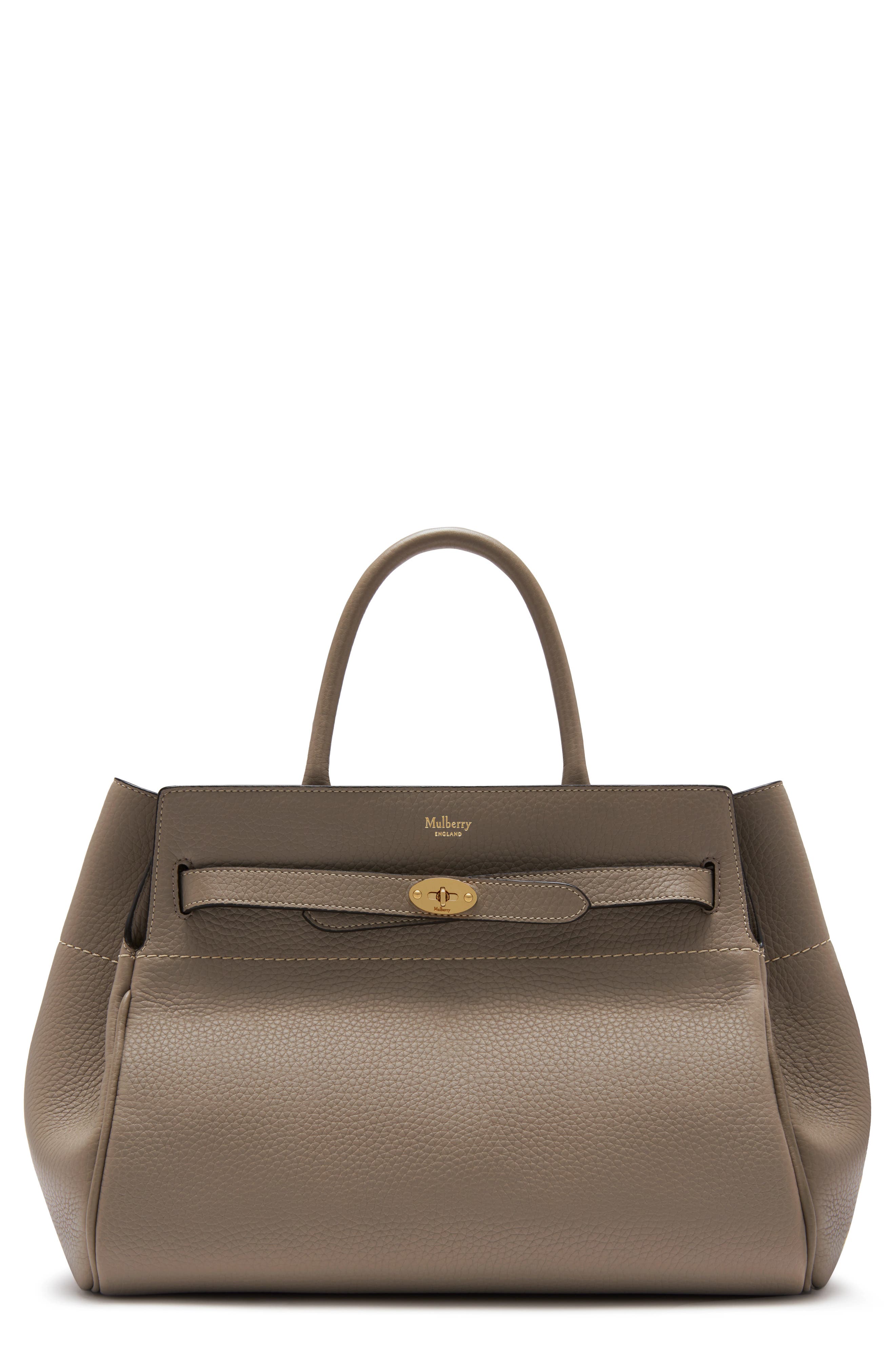 Belted Bayswater Grained Leather Satchel, Main, color, SOLID GREY