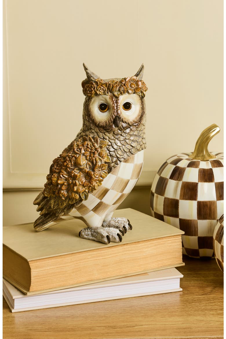 Mocha Check Owl Decoration, Alternate, color, BROWN