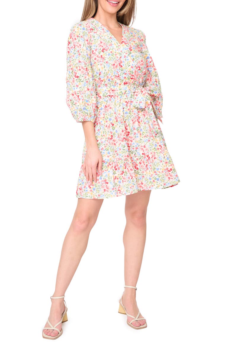 Harper Floral Poplin Faux Wrap Dress, Main, color, WILD BOUQUET