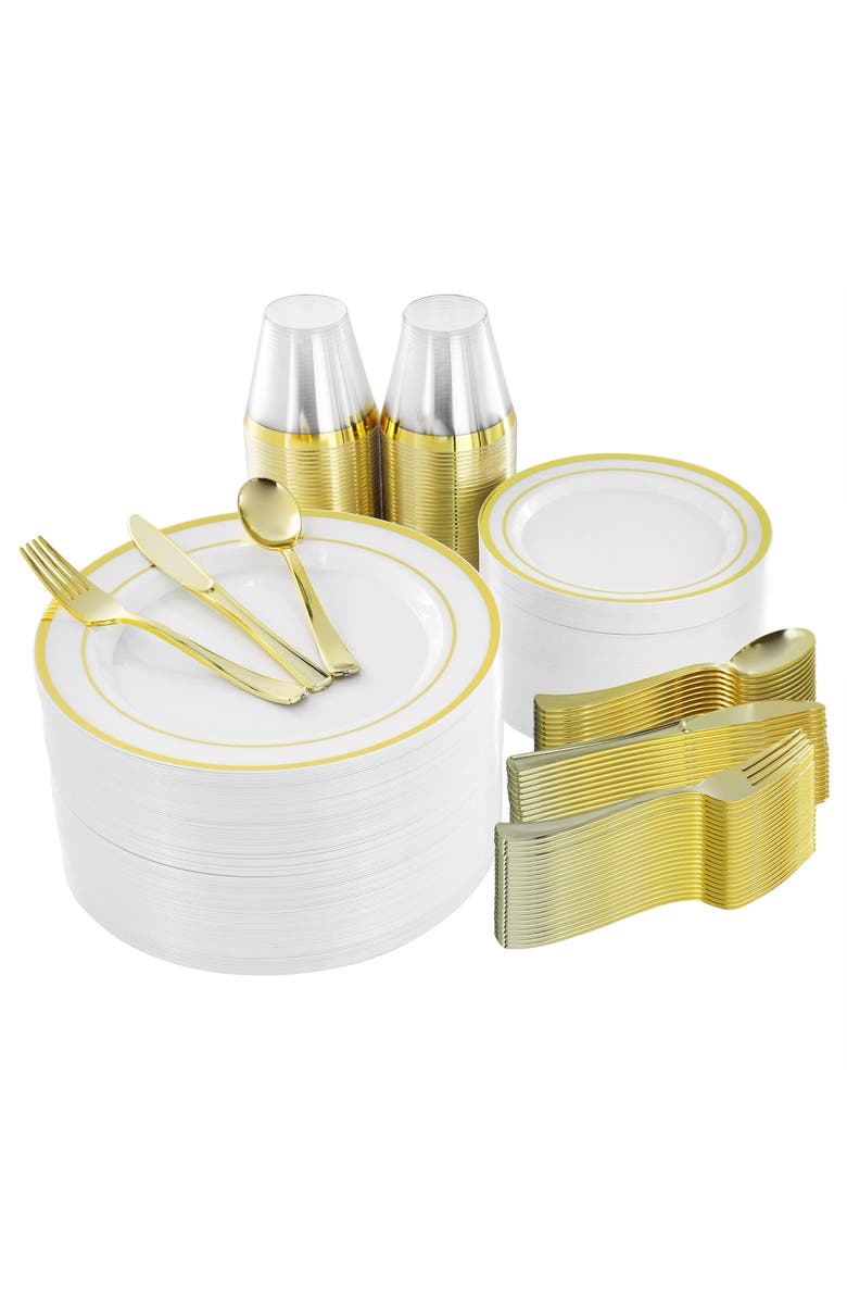 Elama 600 Piece Disposable Plastic Dinnerware Party Set, Main, color, Gold