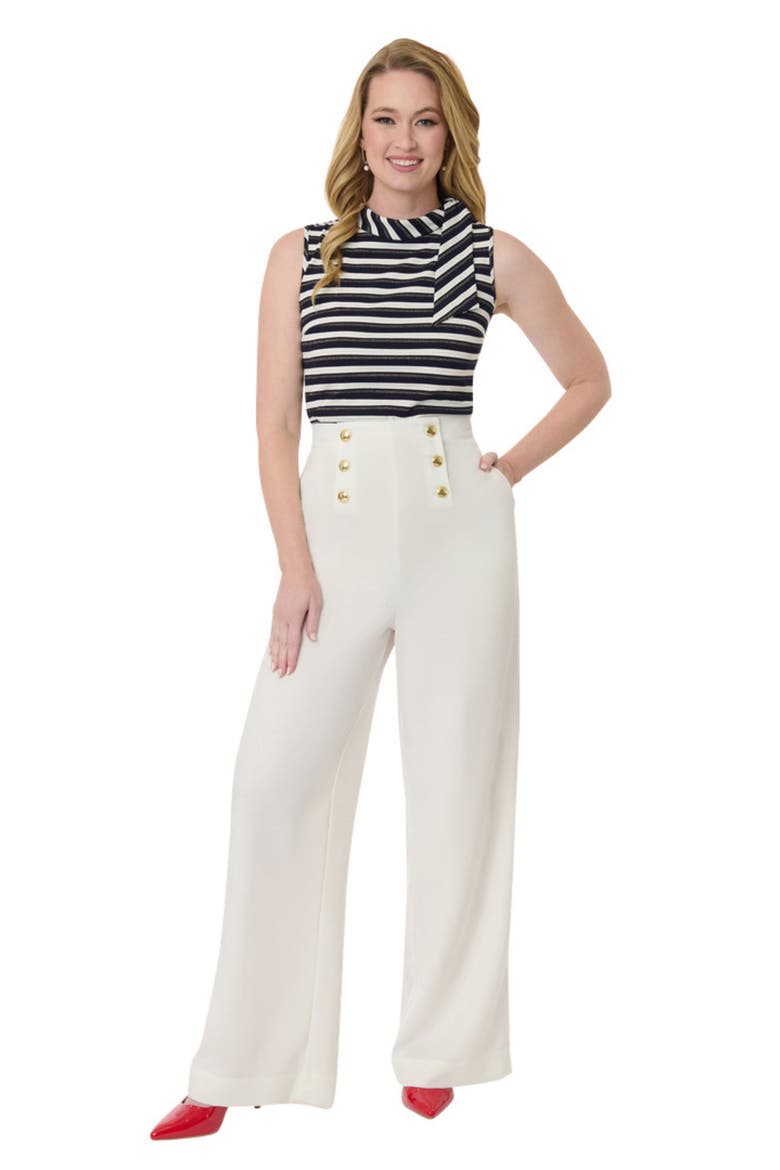 Wide Leg Sailor Pants, Main, color, White & Gold