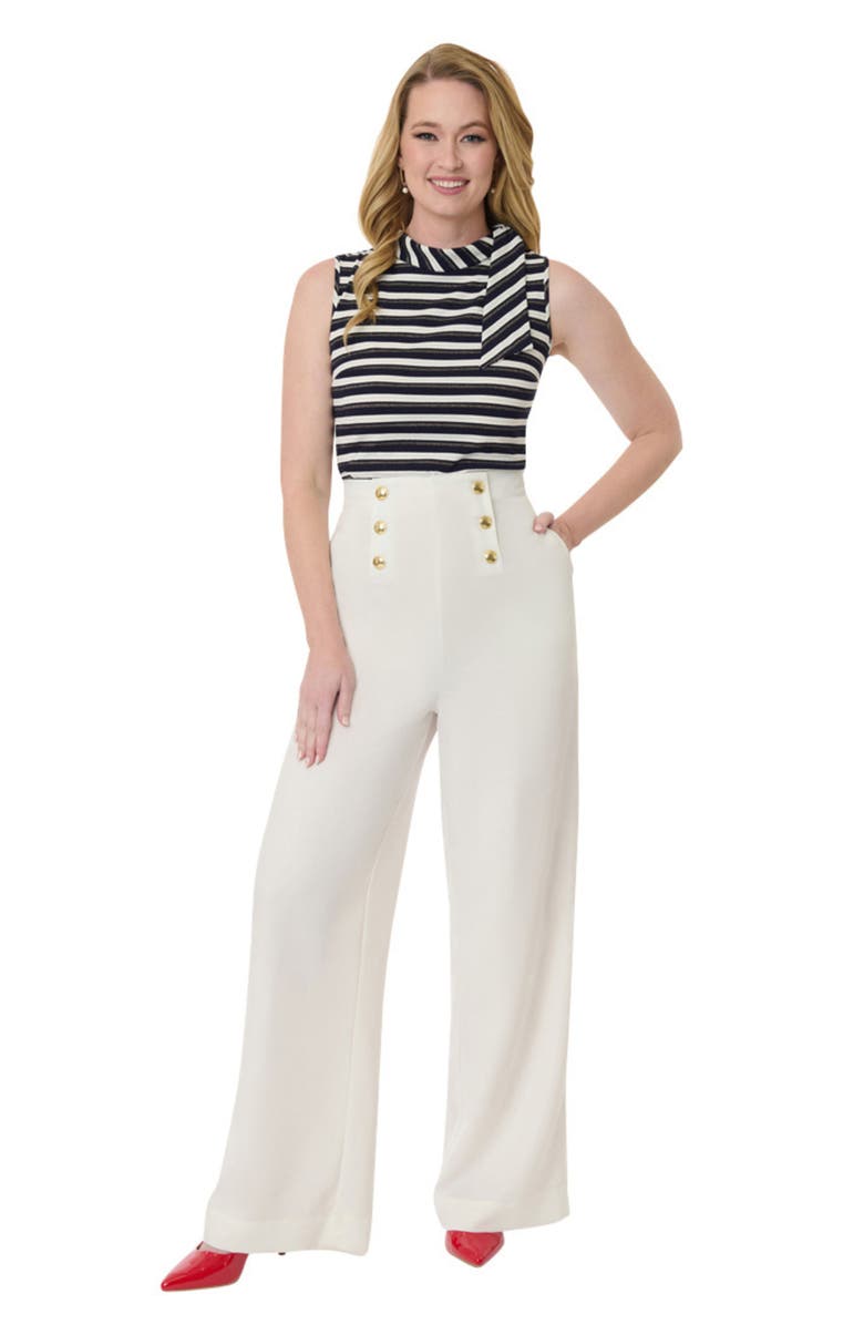 Smak Parlour Wide Leg Sailor Pants, Main, color, White & Gold