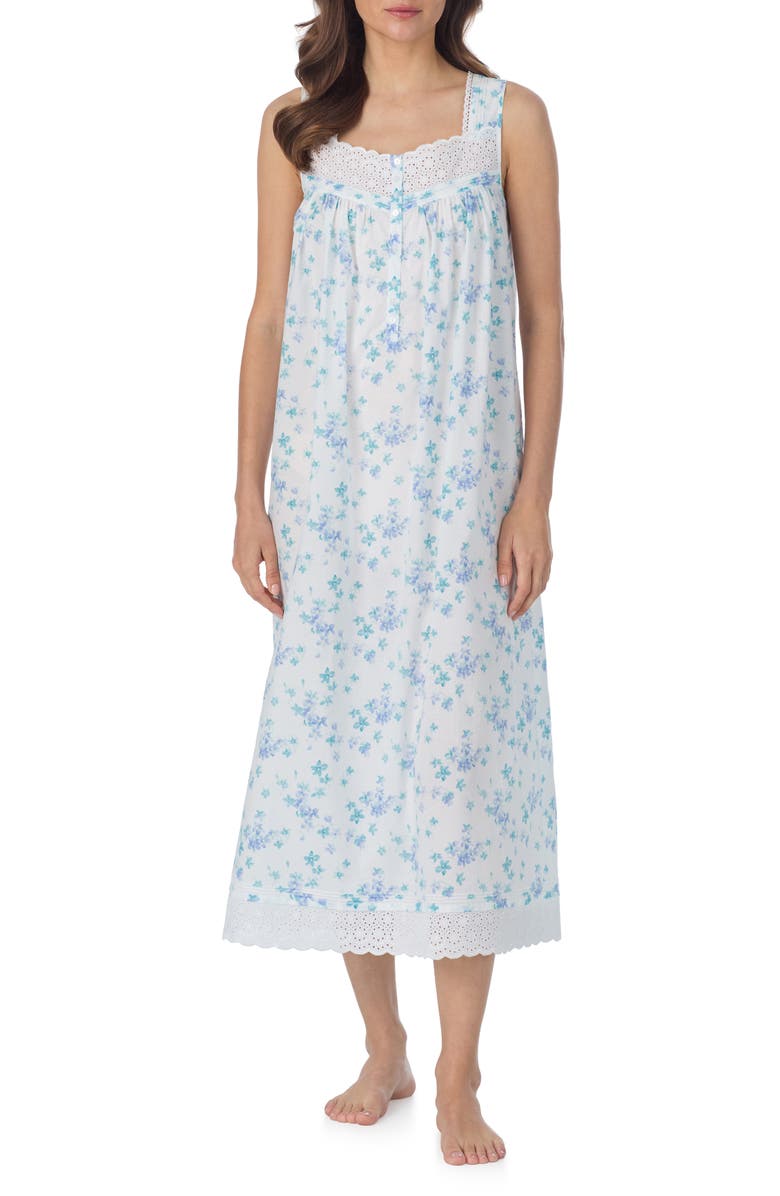 Eileen West Sleeveless Cotton Ballet Nightgown, Main, color, White/ Floral
