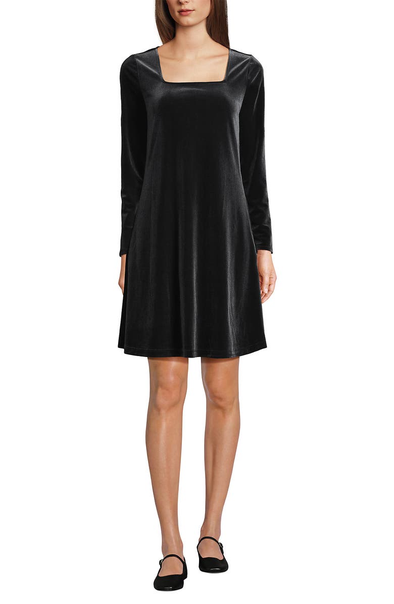 Lands' End Knit Velvet Square Neck Dress, Main, color, Black