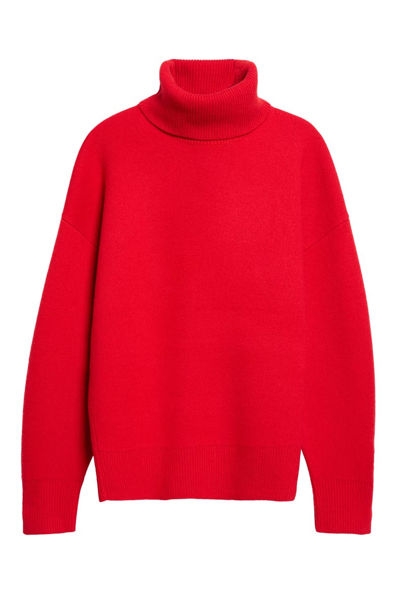 Wool & Cashmere Blend Double Knit Turtleneck Sweater, Alternate, color, POPPY