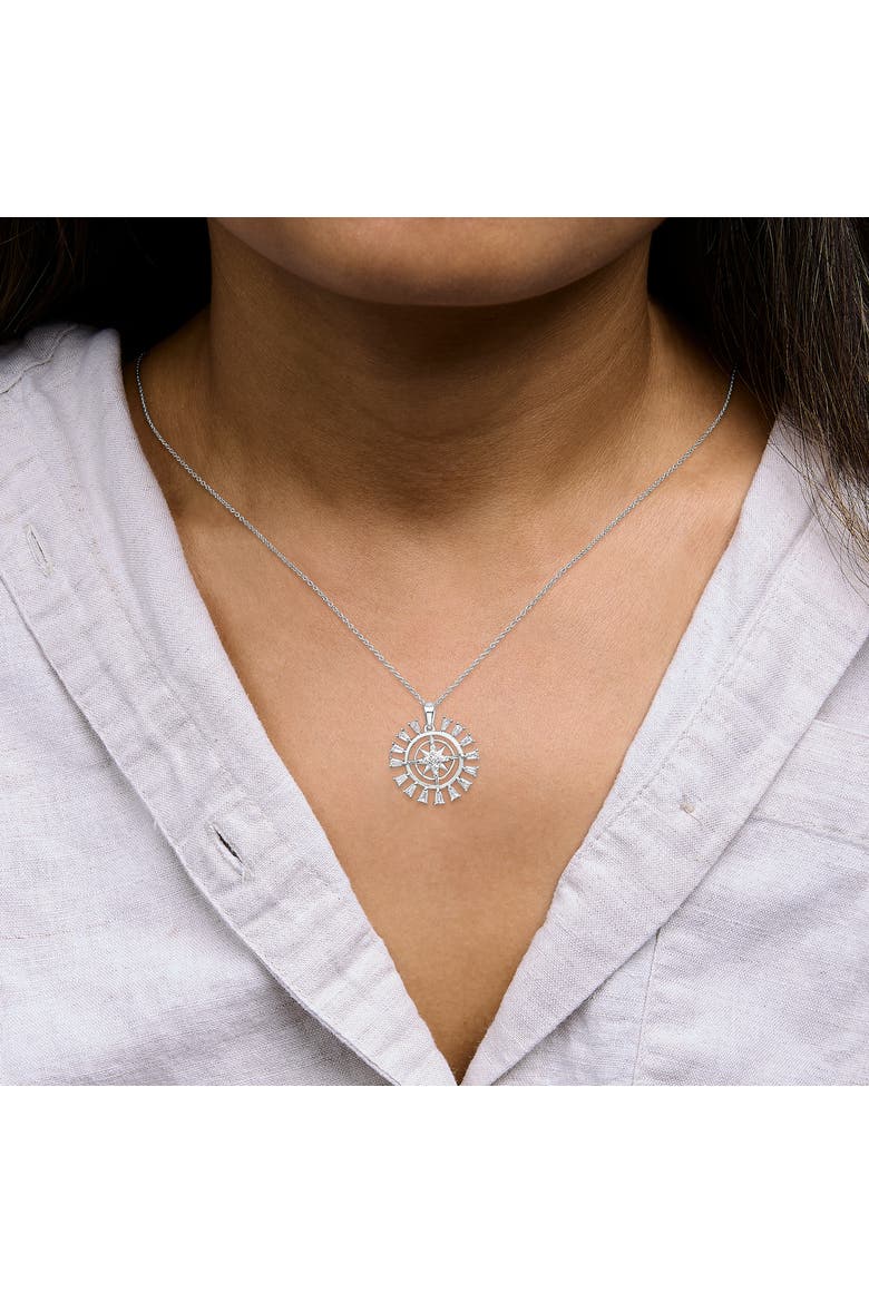 Sterling Silver 1/2 Cttw Diamond Starburst Compass Medallion Pendant Necklace, Alternate, color, Silver