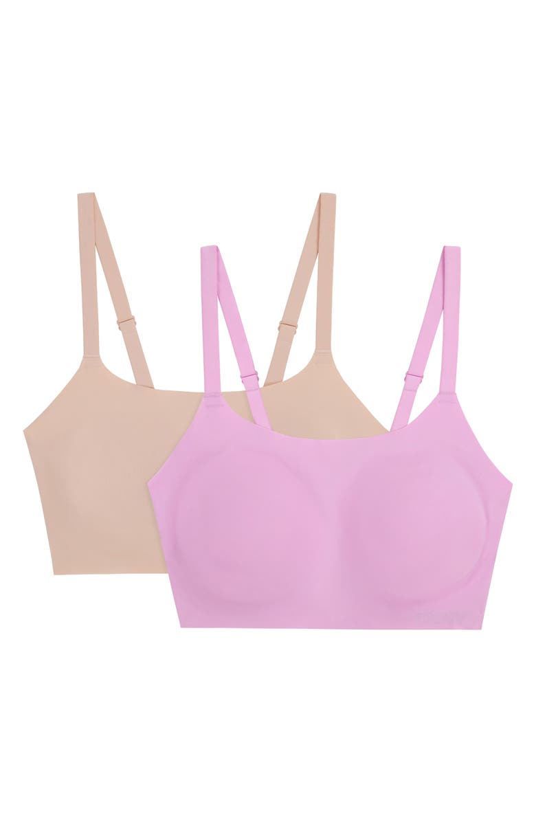 DKNY 2-Pack Laser Cut Scoop Bralettes, Main, color, Sand/ Orchid