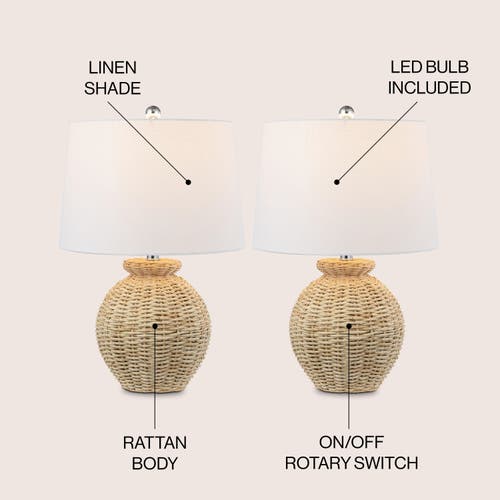 Jonathan Y Nora 22" Rustic Coastal Rattan Globe Led Table Lamps, Brown In Brown