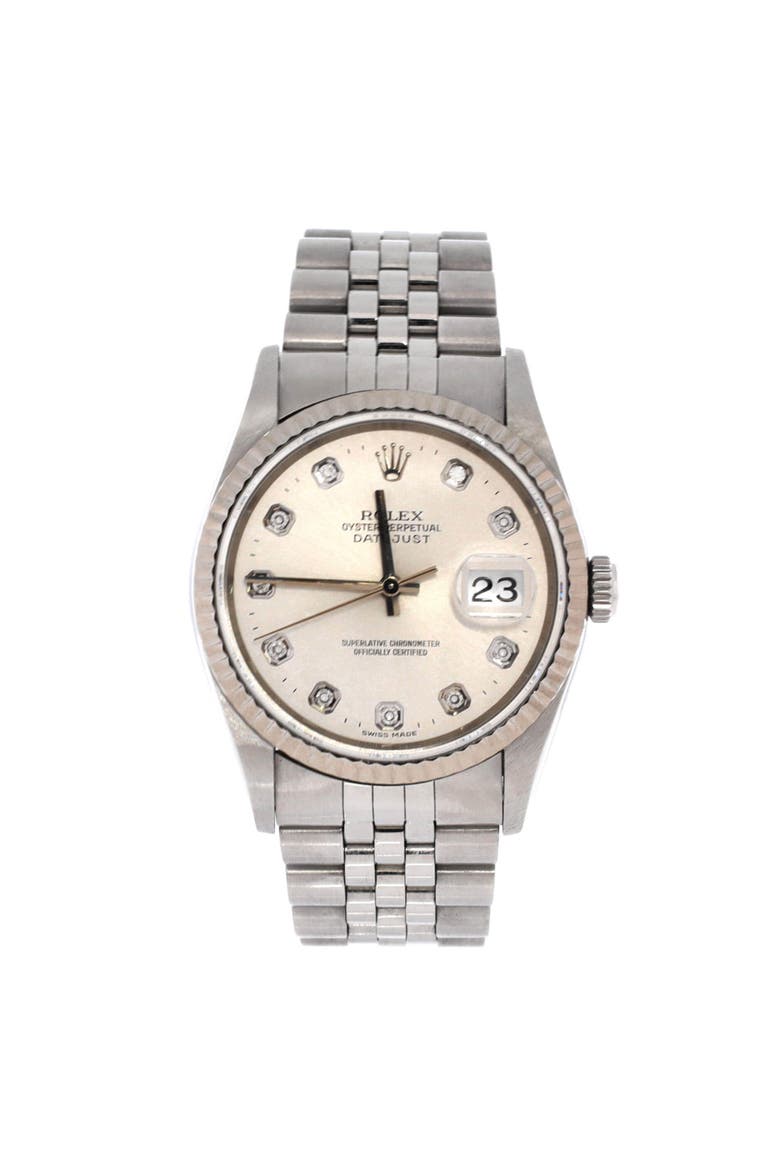 Oyster Perpetual Datejust Automatic Watch Stainless Steel and White Gold with Diamond Markers 36, Main, color, Metallic Silver