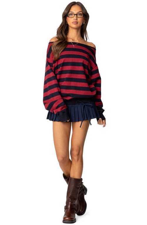 Shop Edikted Sterling Stripe Off The Shoulder Sweater In Mix