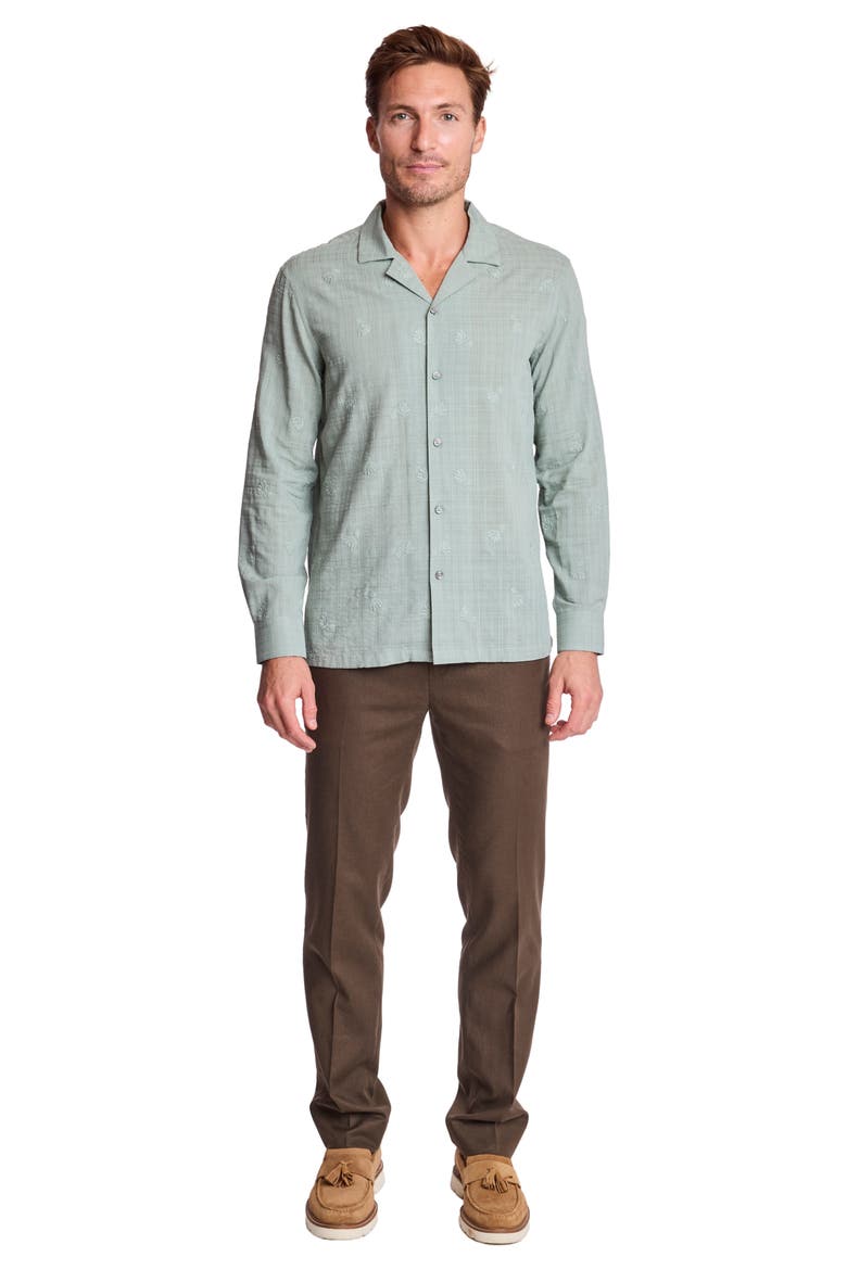 Parker Trim Fit Linen Blend Button-Up Shirt, Alternate, color, GREEN EMBROIDERED FLOWERS
