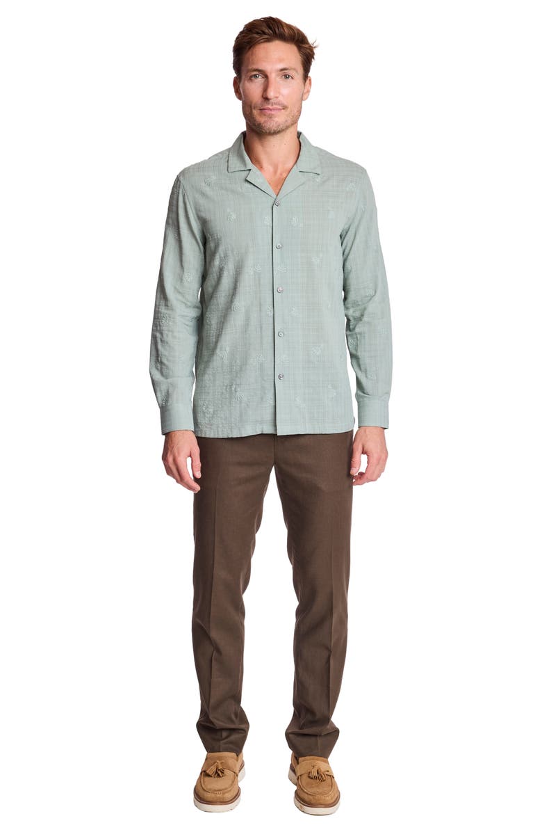 PAISLEY & GRAY Parker Trim Fit Linen Blend Button-Up Shirt, Alternate, color, Green Embroidered Flowers