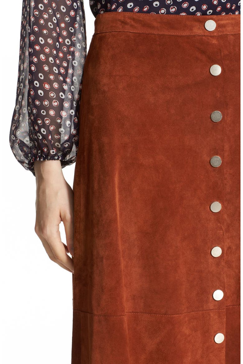 'Gracelynn' Suede Midi Skirt, Alternate, color, WHISKY BROWN