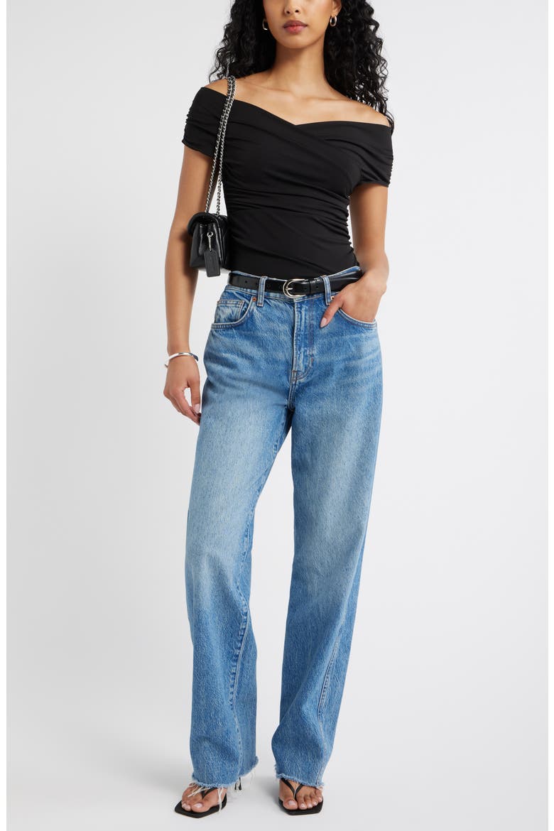 Crossover Off the Shoulder Top, Alternate, color, BLACK