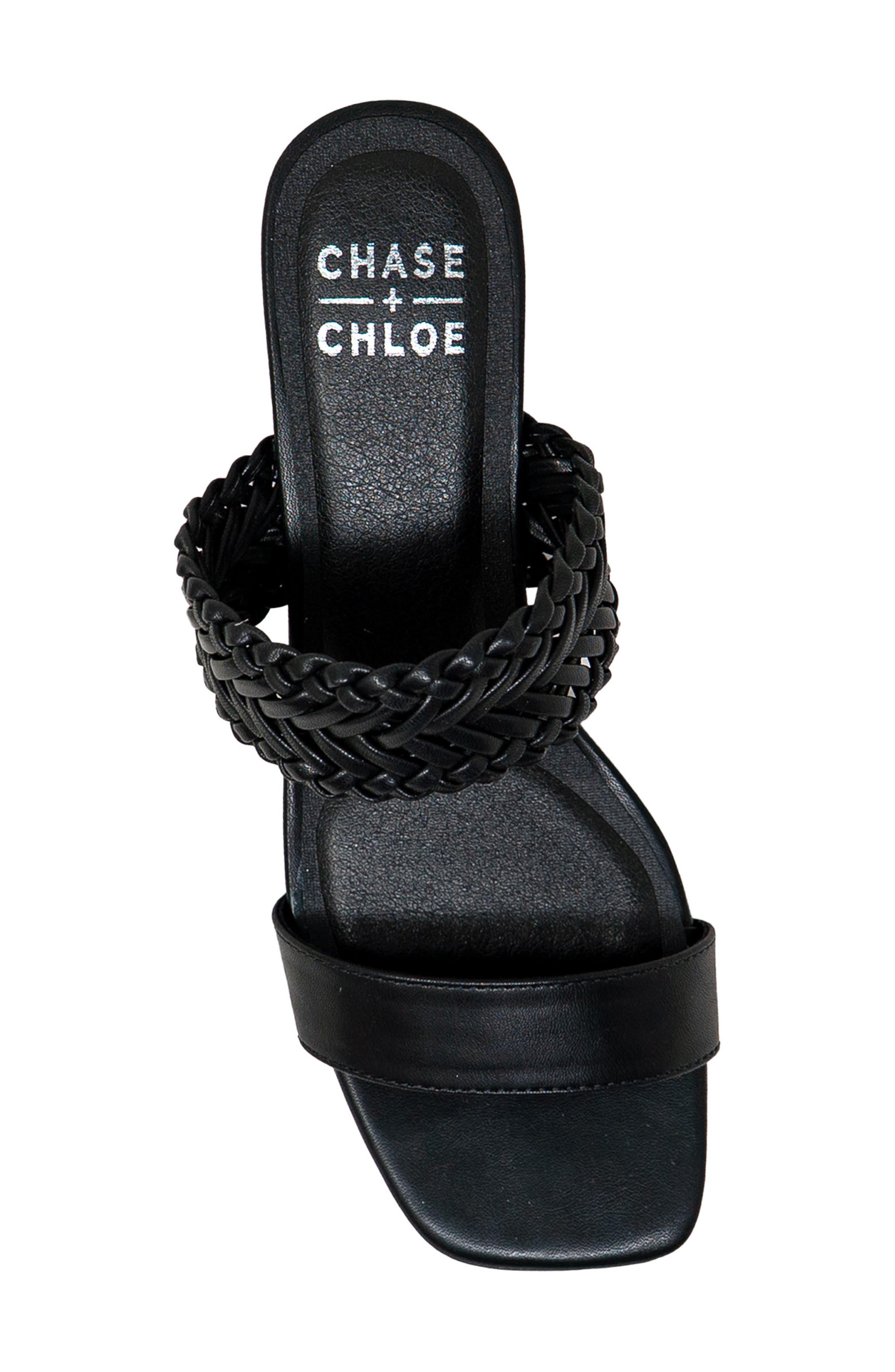 CHASE AND CHLOE Woven Double Strap Kitten Heel Sandal, Alternate, color, Black