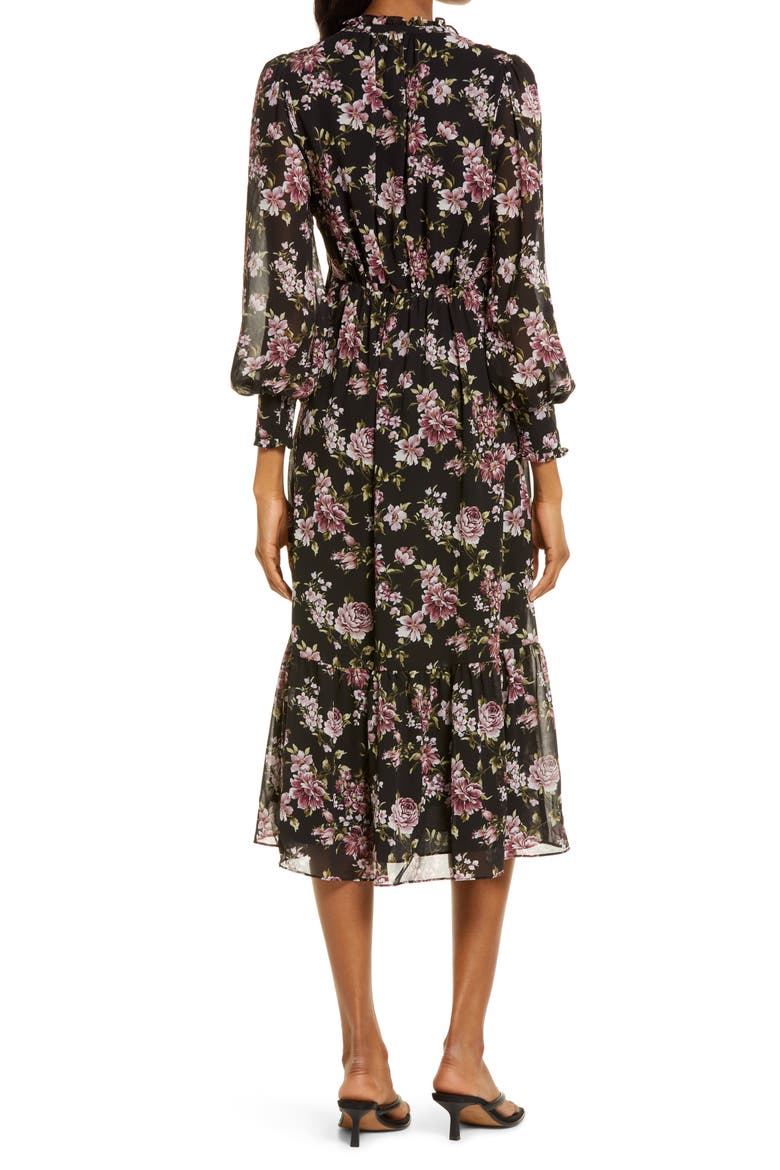 Floral Long Sleeve Midi Dress, Alternate, color, ANTIQUE ROSE FLORAL