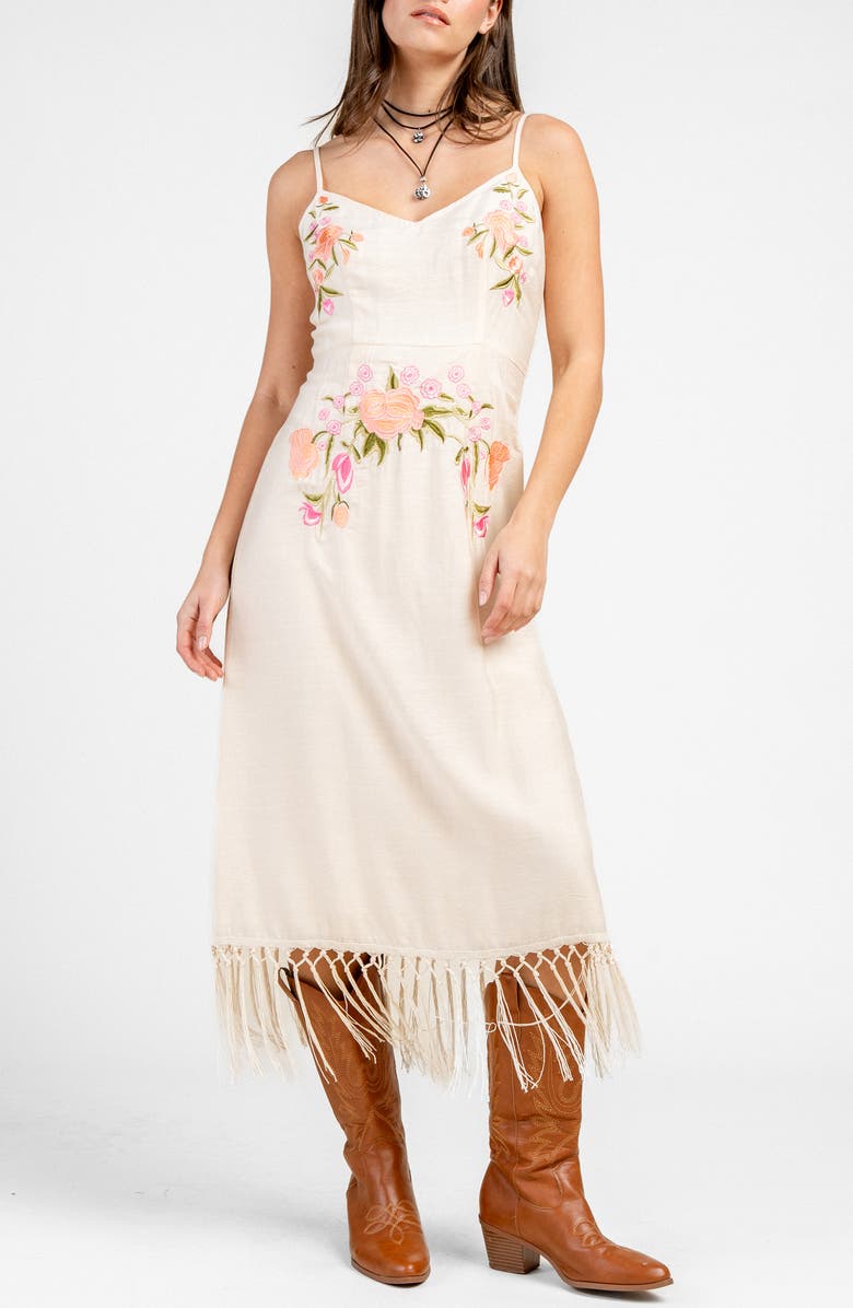 Beivy Floral Embrodiered Midi Dress, Main, color, Natural