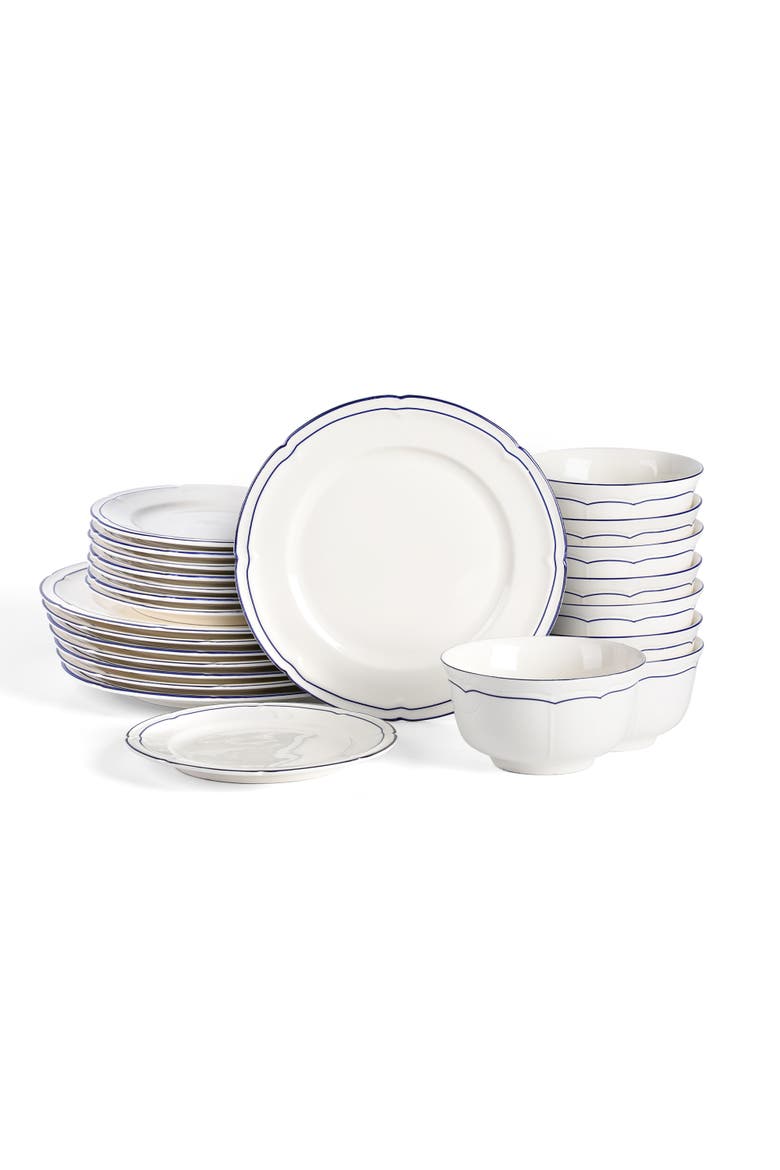 Victory 24-Piece Porcelain Dinnerware Set, Colored Rim, Main, color, Blue