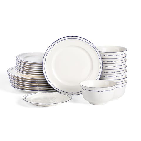 Victory 24-Piece Porcelain Dinnerware Set, Colored Rim
