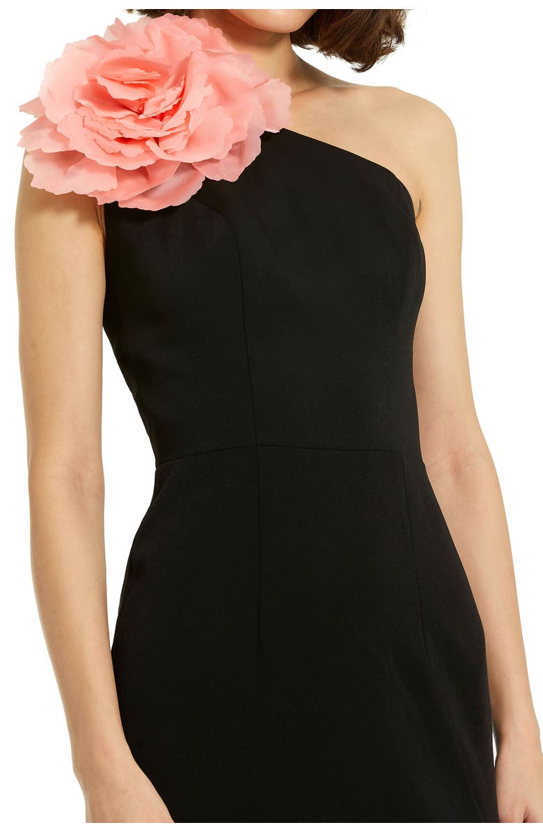 Mac Duggal Crepe One Shoulder Midi Dress With Flower, Alternate, color, Black