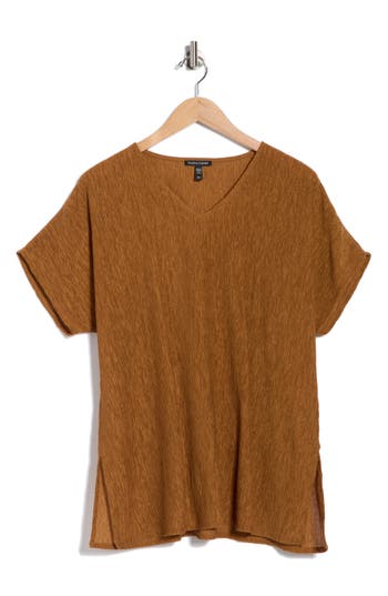 Eileen Fisher V-neck Dolman Sleeve Tunic In Brown