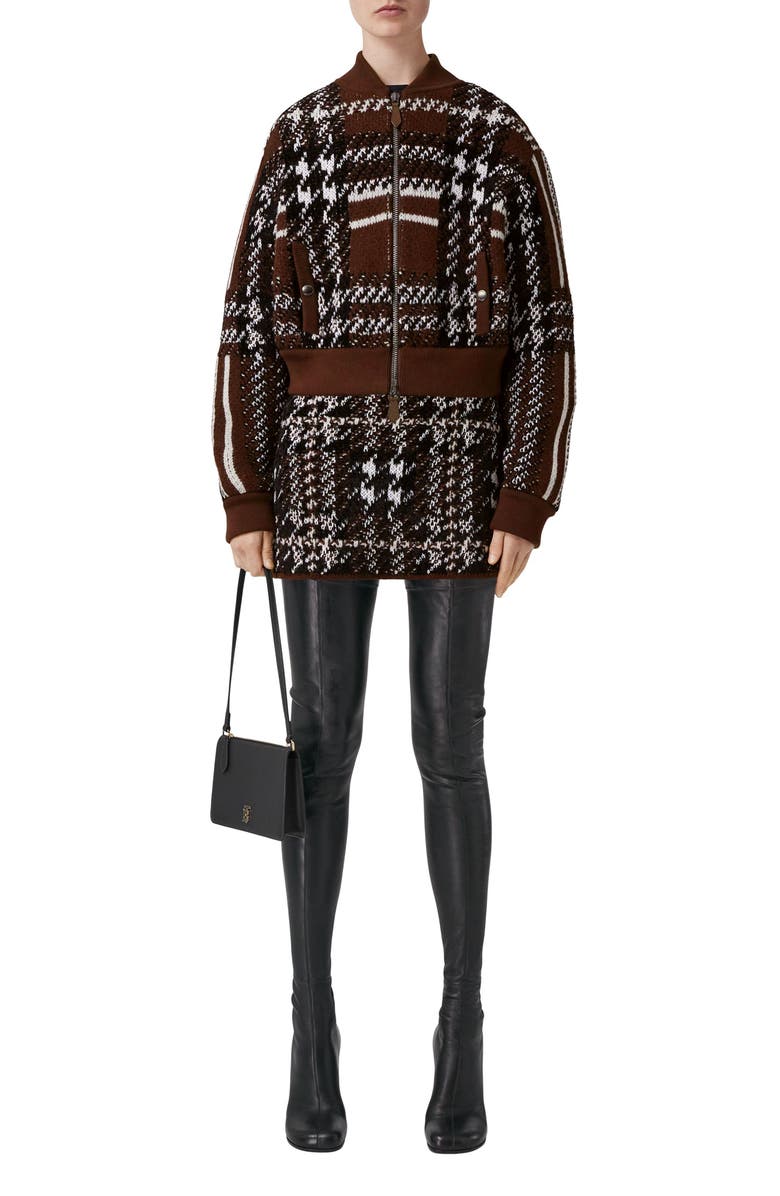Burberry Jacquard Houndstooth Knit Bomber Jacket, Alternate, color,