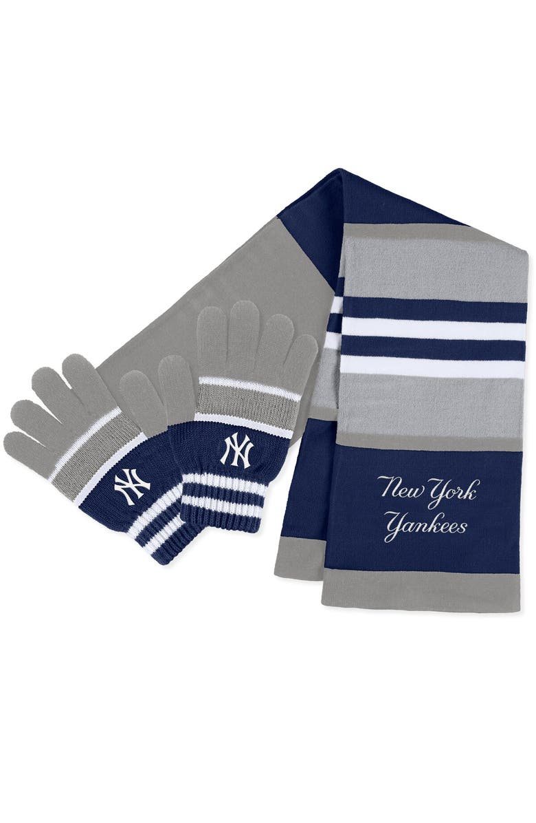 WEAR by Erin Andrews Women's WEAR by Erin Andrews New York Yankees Stripe Glove & Scarf Set, Main, color, Blue