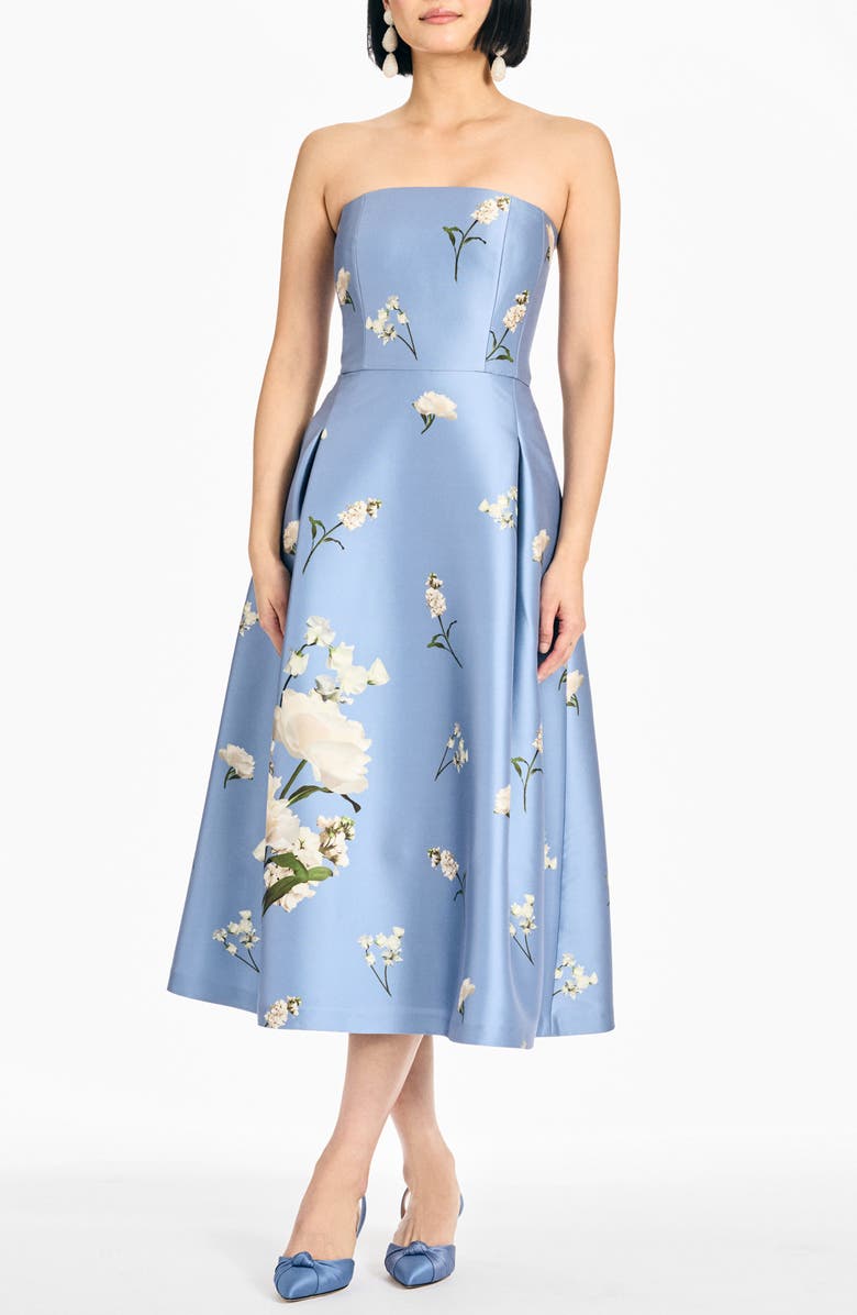 SACHIN BABI Shay Strapless Midi Dress, Main, color, Twilight Roses