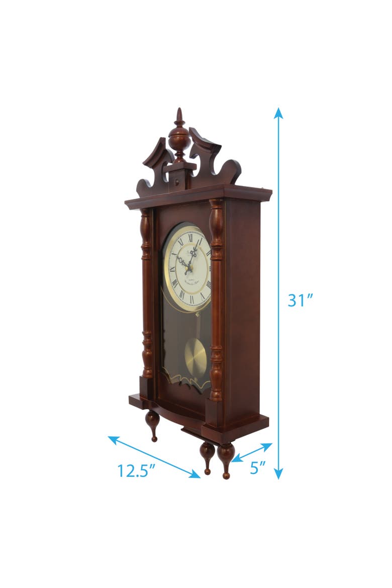 Classic 31in Chiming Pendulum Wall Clock, Alternate, color, Cherry Oak