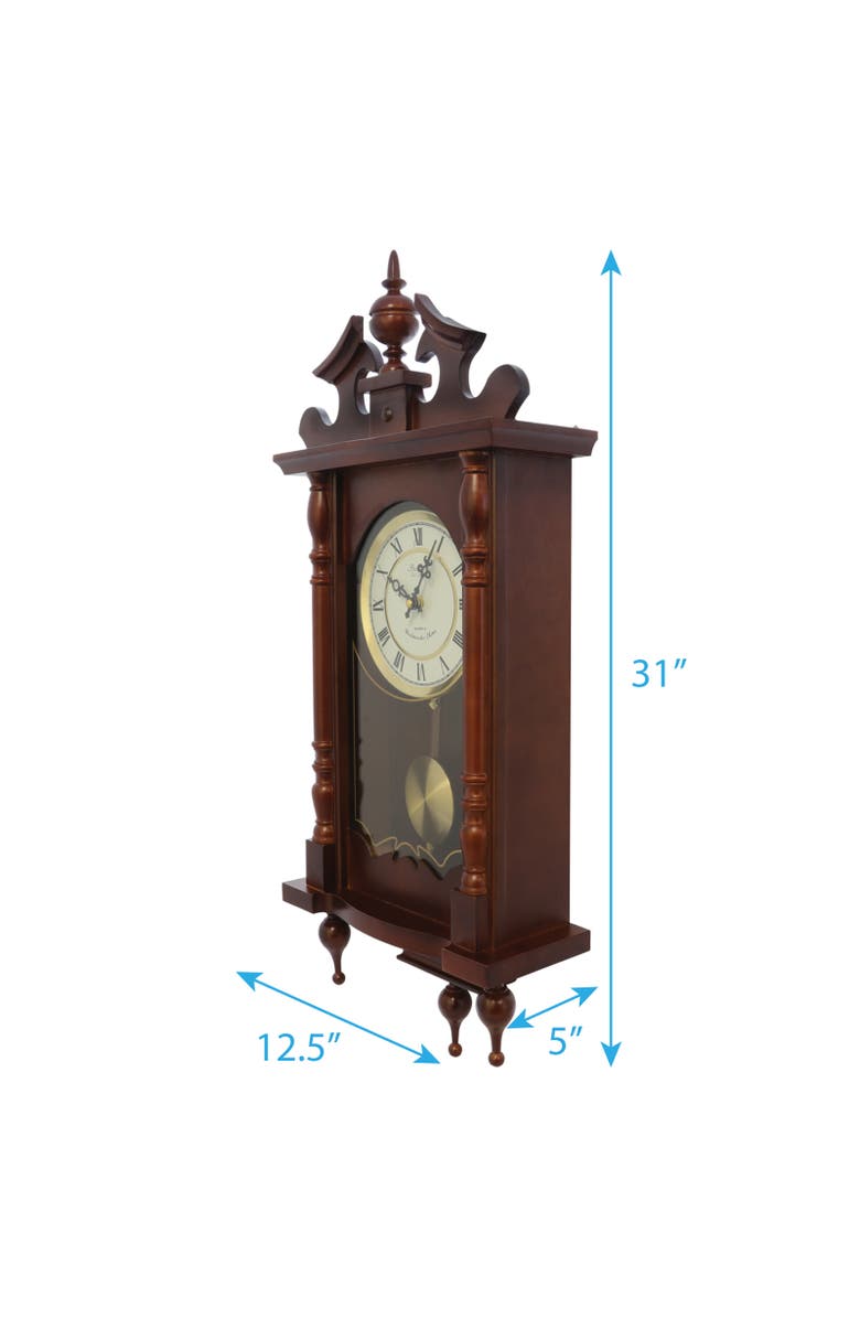 Bedford Clock Collection Classic 31in Chiming Pendulum Wall Clock, Alternate, color, Cherry Oak