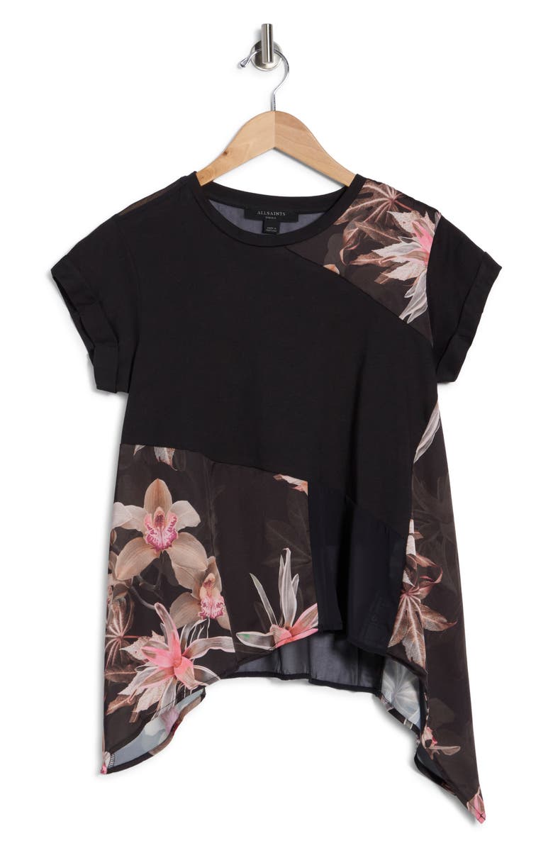 AllSaints Zala Colorblock Cap Sleeve Top, Alternate, color, Adena Black