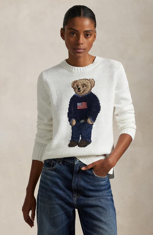 Polo Ralph Lauren Womens Deckwash White Multi Polo Bear Round-neck Linen-cotton Knitted Jumper In White