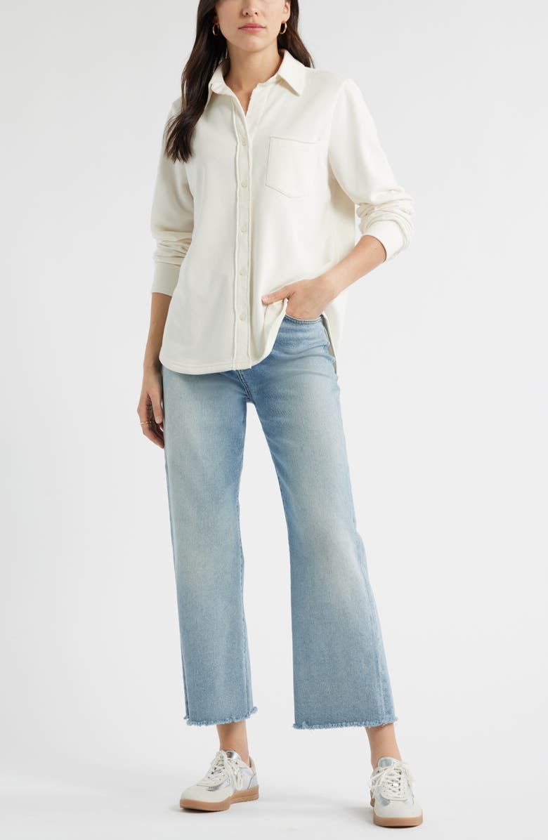 Caslon<sup>®</sup> French Terry Button-Up Shirt, Alternate, color, Ivory Pristine