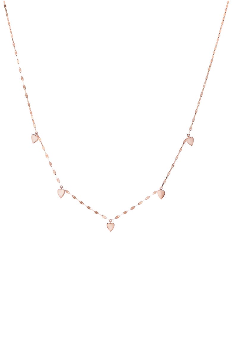 LANA 14K Gold 5-Heart Charm Necklace, Main, color, Rose